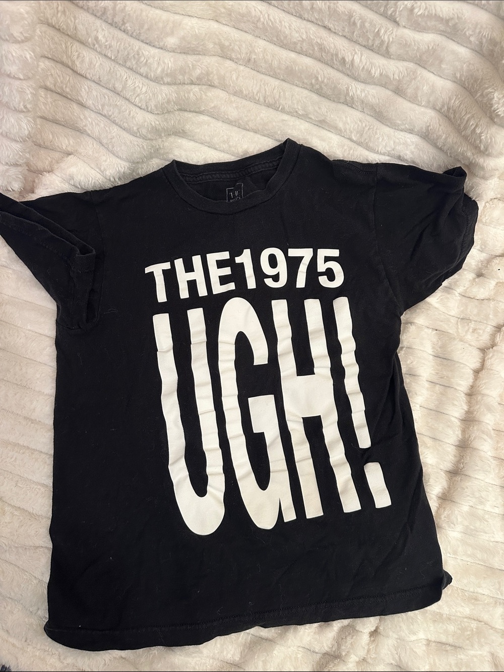 The first 1975 CONCERT Short Sleeve Tee with White 'THE 1975 UGH!' Graphic